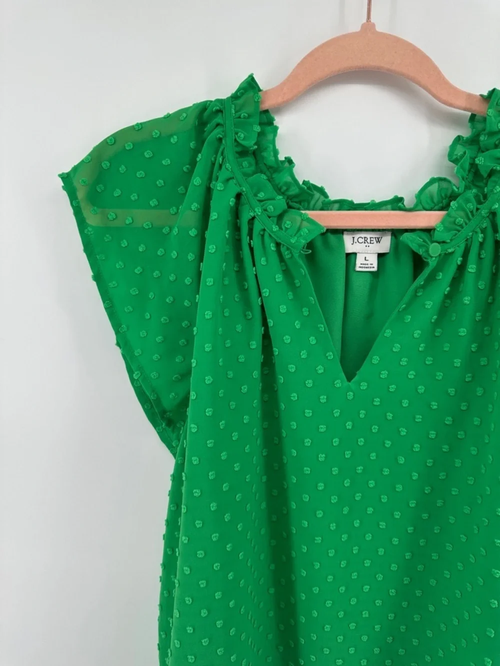 J. Crew Teacher Cottagecore Preppy CareerStyle Vibrant Green Textured Blouse SzL